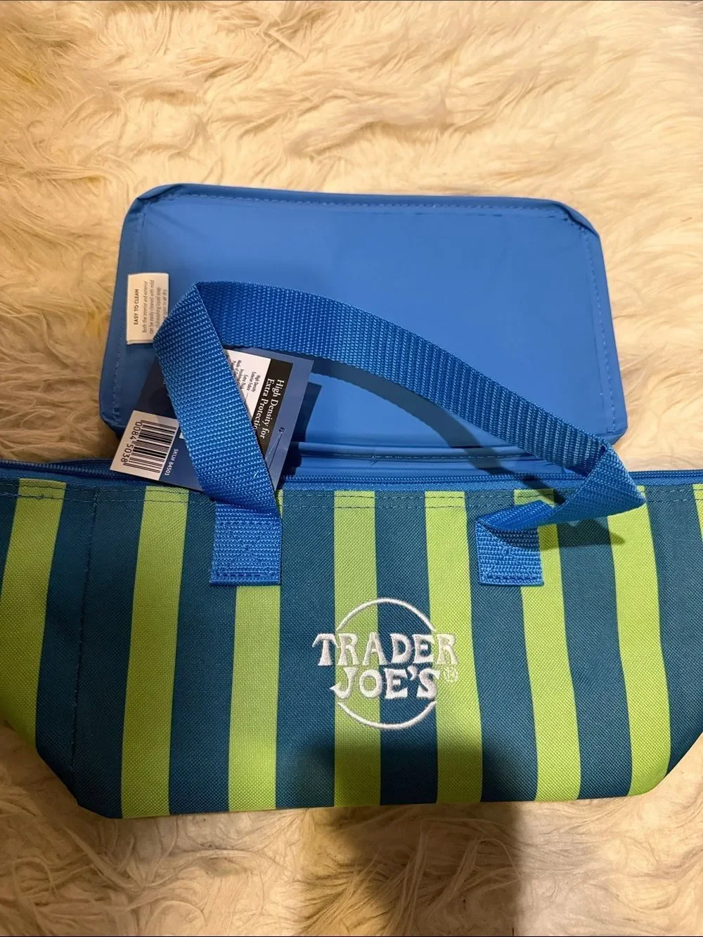 Trader Joe’s Set of 2 Striped Mini Insulated Bags — Green/Blue & Coral/Pink Set